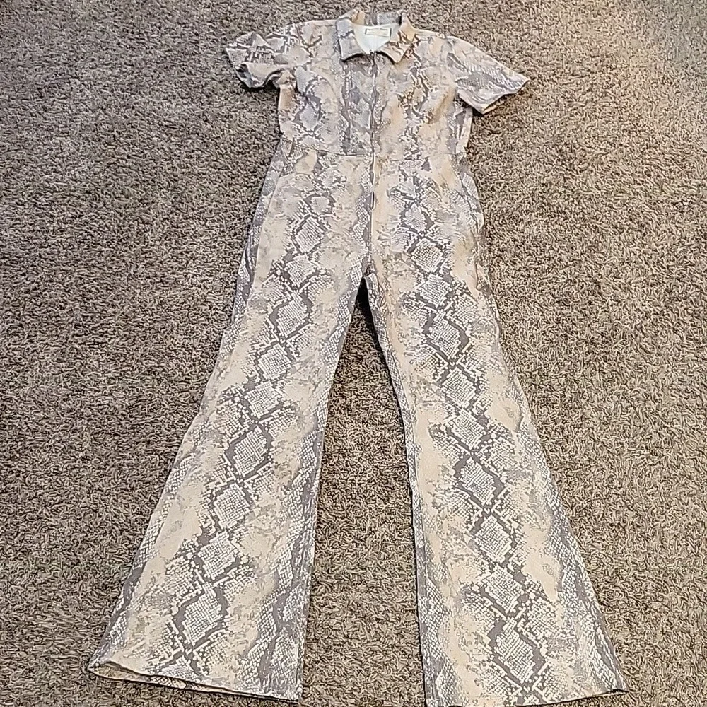We The Free Neutral Snake Print Short Sleeve Jumpsuit